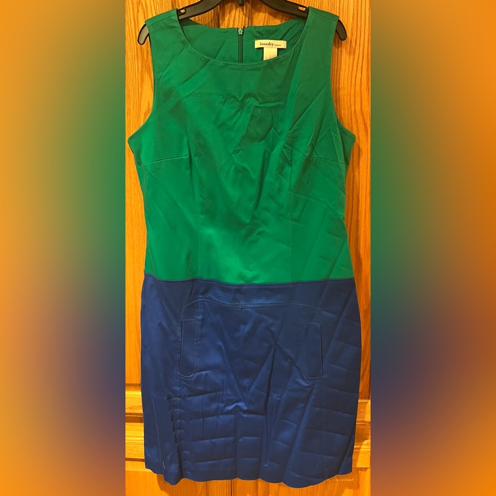 Laundry by Design Women's Green & Blue Color Block Sleeveless Sheath Dress Sz 10 - Picture 1 of 6